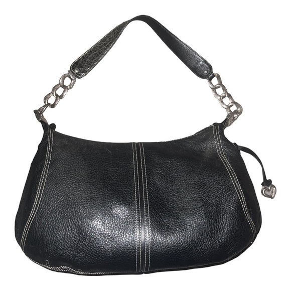 🖤 Brighton Black Leather Hobo Shoulder Bag With Silver Chain Strap Heart Charm - Picture 3 of 15